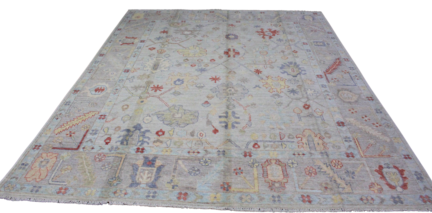 Playful Symmetry - Hand-Knotted Oushak Rug from Afghanistan (7.11 × 9.10 ft) - 18