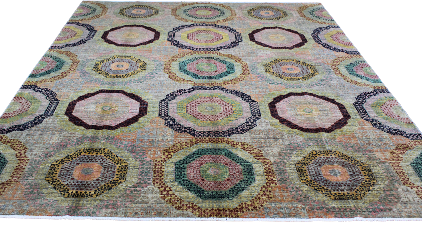 Geometric Harmony - Hand-Knotted Mamluk Rug from Afghanistan (7.11 × 9.11 ft) - 25