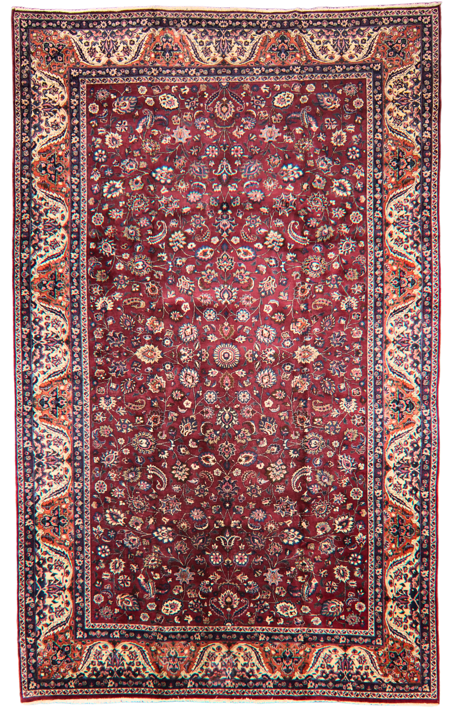 Classic Grandeur in Deep Ruby - Antique Mashad Rug (9.9 × 15.8 ft) - 1655