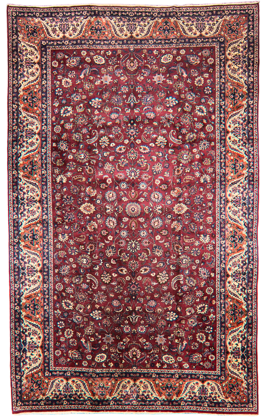 Classic Grandeur in Deep Ruby - Antique Mashad Rug (9.9 × 15.8 ft) - 1655