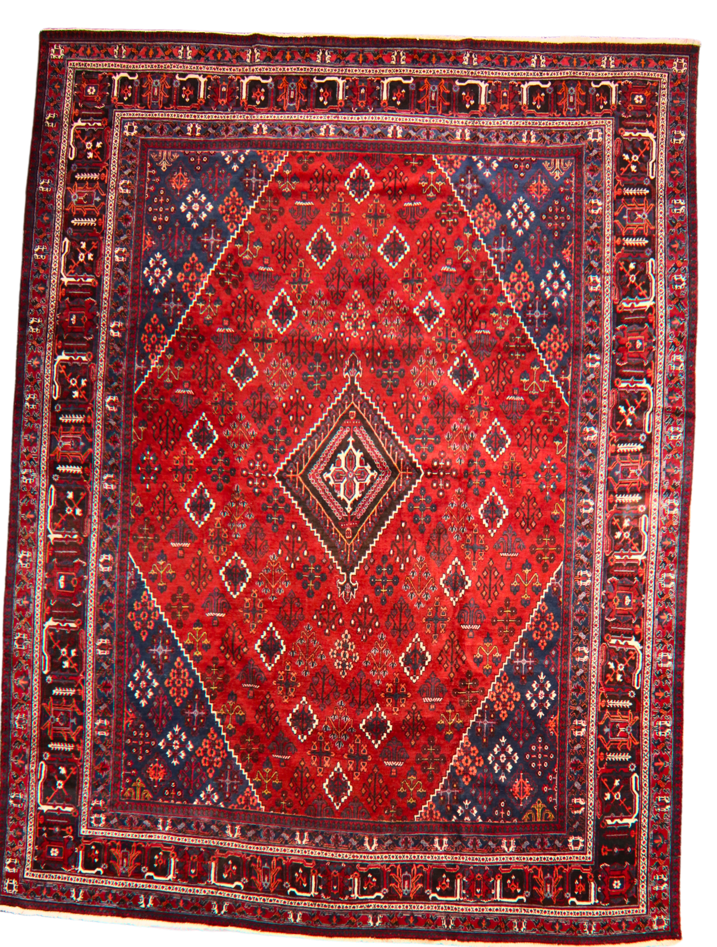 Bold Geometry, Enduring Craft - Antique Joshegan Rug in Crimson & Navy (10.2 × 14 ft) - 1706