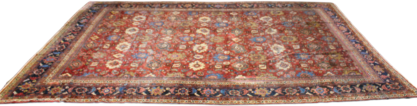 Worn Beauty, Regal Proportion - Antique Mahal Rug from Persia (10.4 × 13.5 ft) - 1694