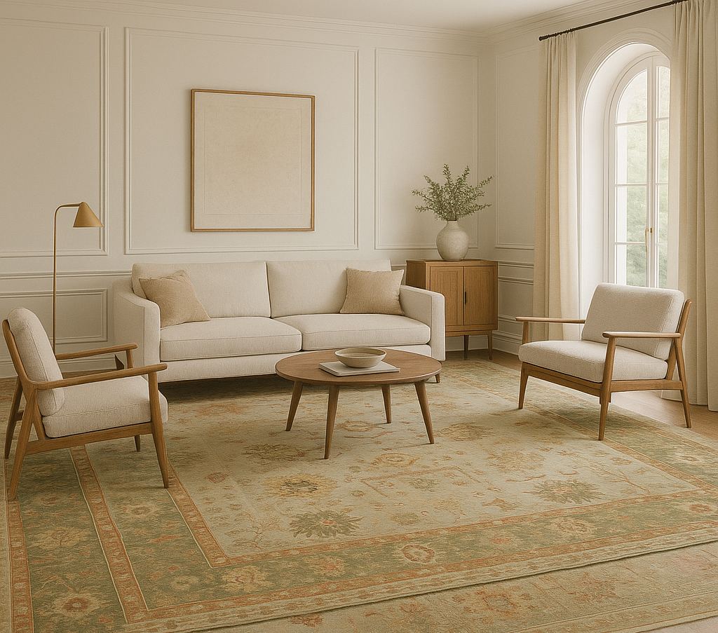 Sunlit Elegance - 13′1″ × 15′8″ Oushak Rug from Turkey - 1832