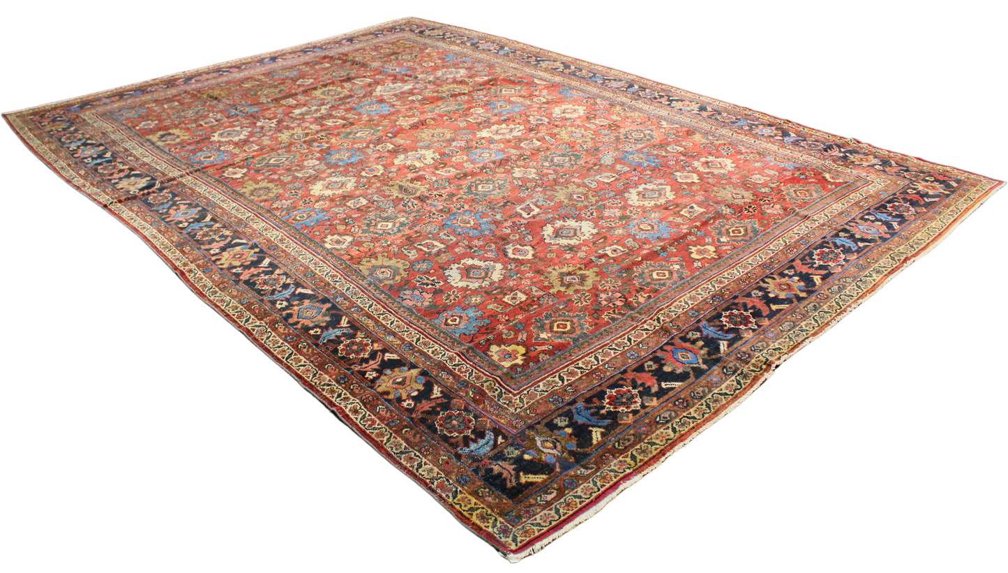 Worn Beauty, Regal Proportion - Antique Mahal Rug from Persia (10.4 × 13.5 ft) - 1694