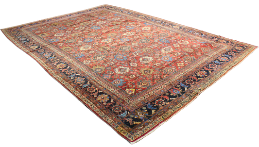 Worn Beauty, Regal Proportion - Antique Mahal Rug from Persia (10.4 × 13.5 ft) - 1694