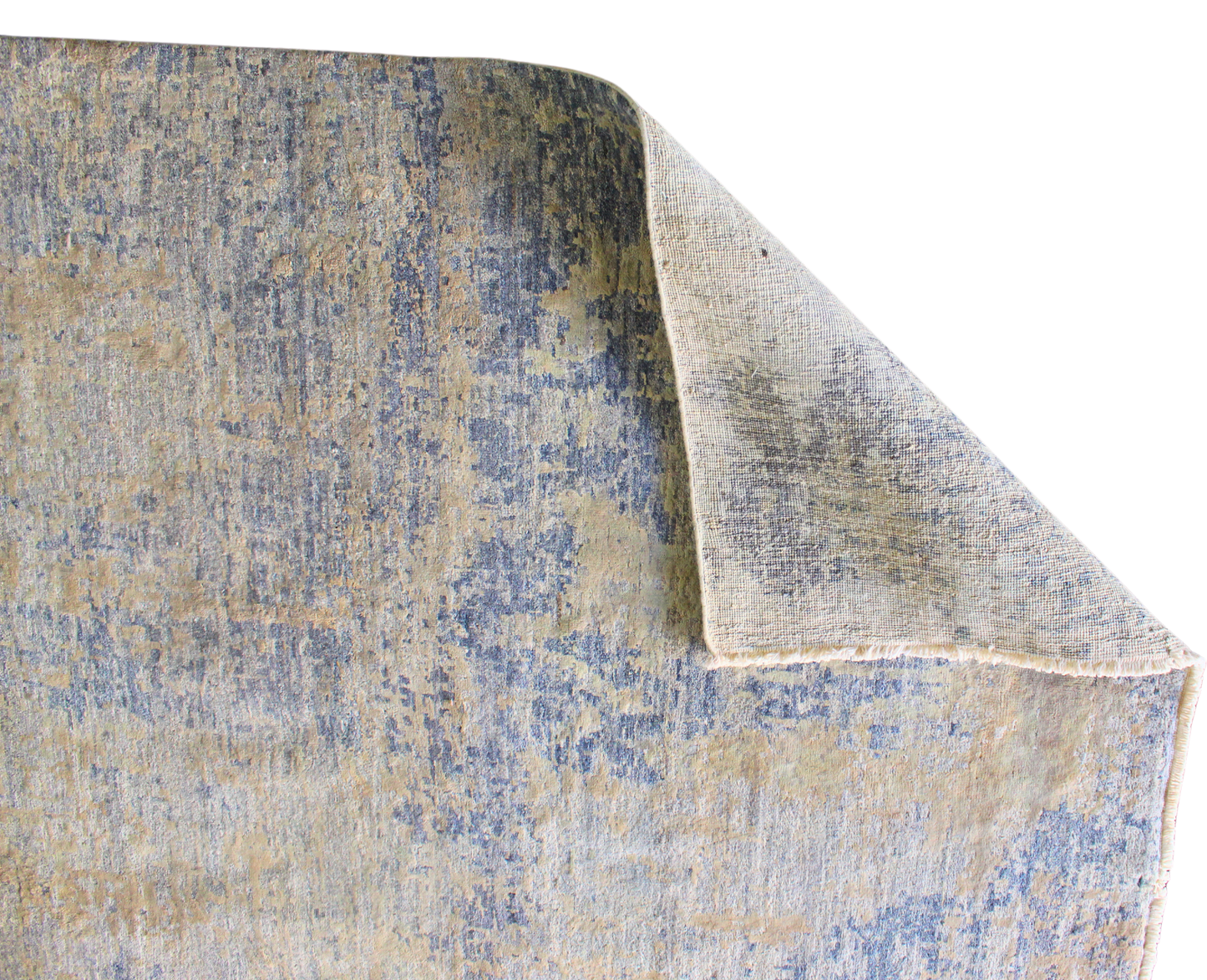 Soft Contrast - Modern Textured Rug in Faded Gold & Mist Blue (7.11 × 10.3 ft) - 2956