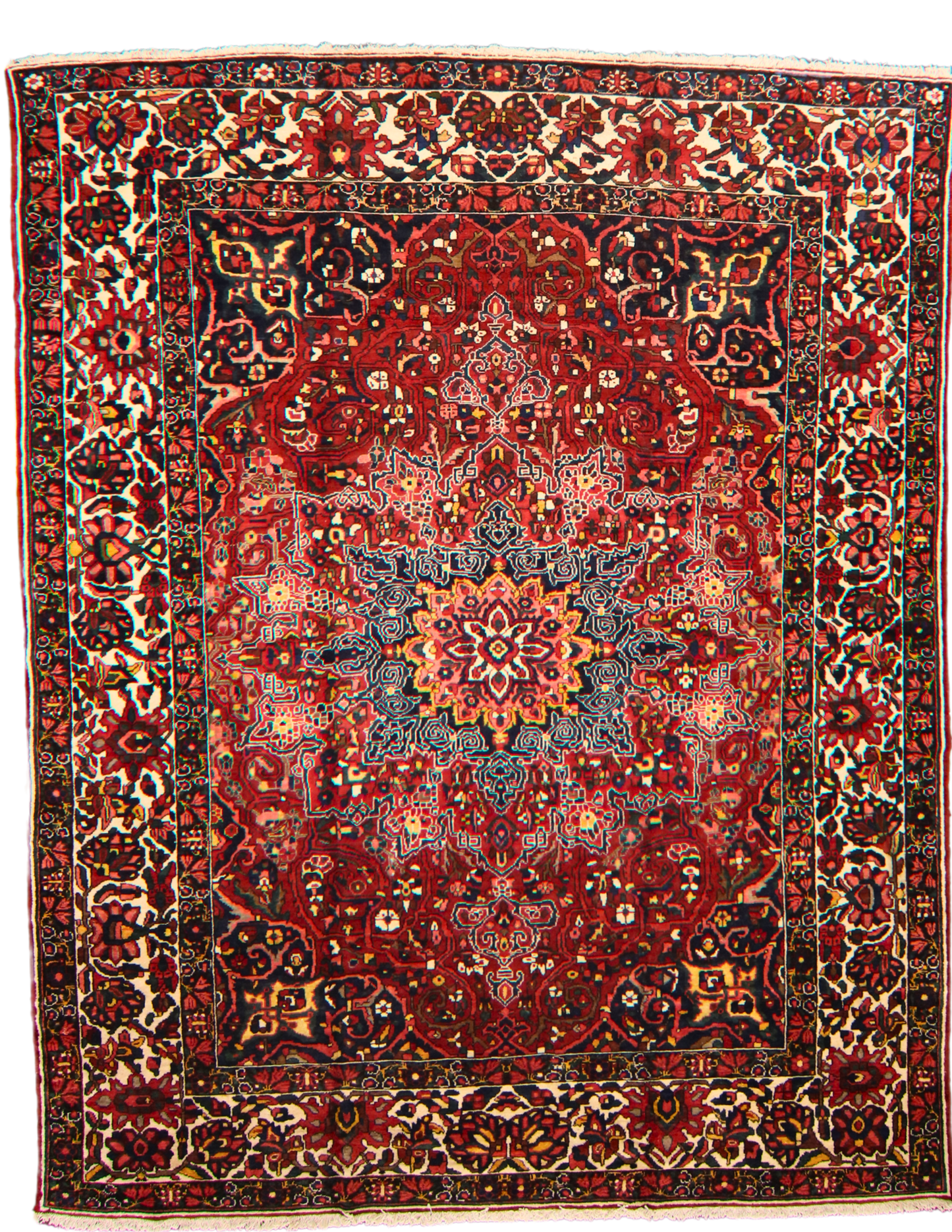 Commanding Presence - Antique Bakhtiari Rug in Crimson, Navy, and Ivory (10.6 × 13 ft) - 1716
