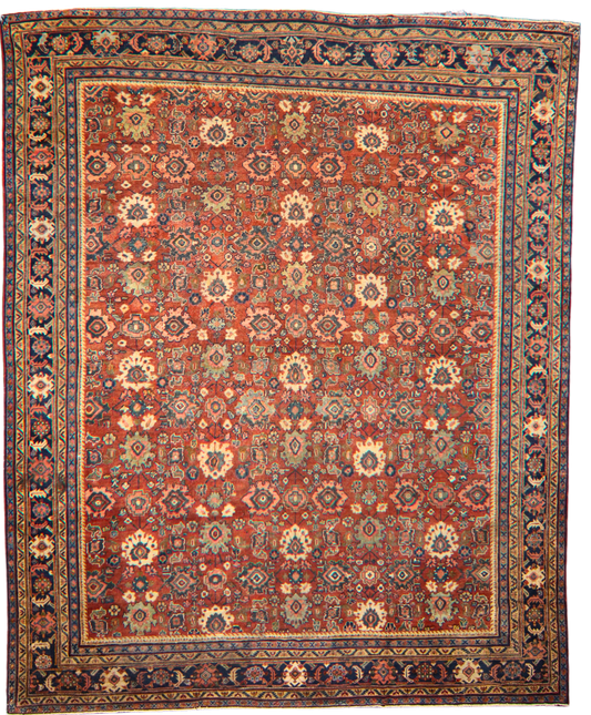 Garden of Repetition - Antique Persian Mahal Rug (11.2 × 13.6 ft) - 1748