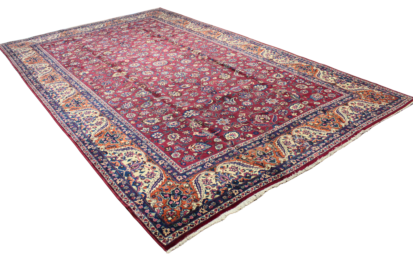 Classic Grandeur in Deep Ruby - Antique Mashad Rug (9.9 × 15.8 ft) - 1655