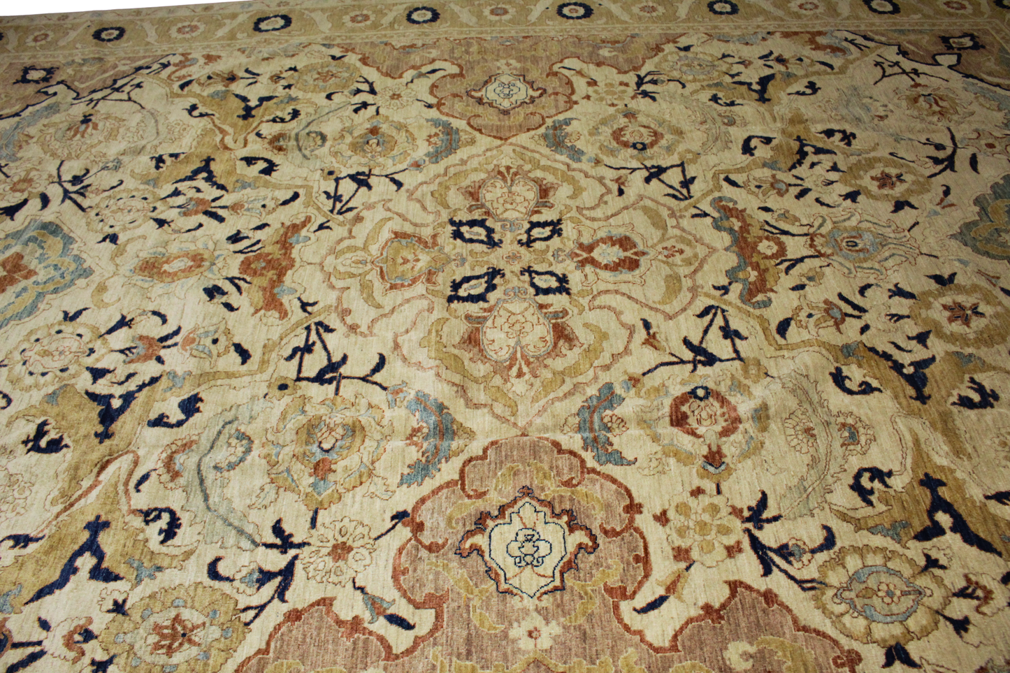 Ornate Harmony - Tabriz Afghan Rug in Gold and Charcoal (9.11×13.9 ft) - 2768