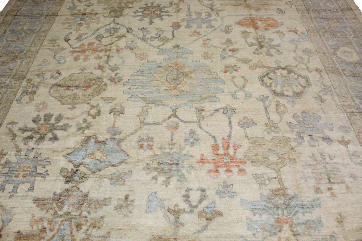 Whispers of Anatolia - Oushak Afghan Rug in Washed Neutrals (10.2 × 13.10 ft) - 2769