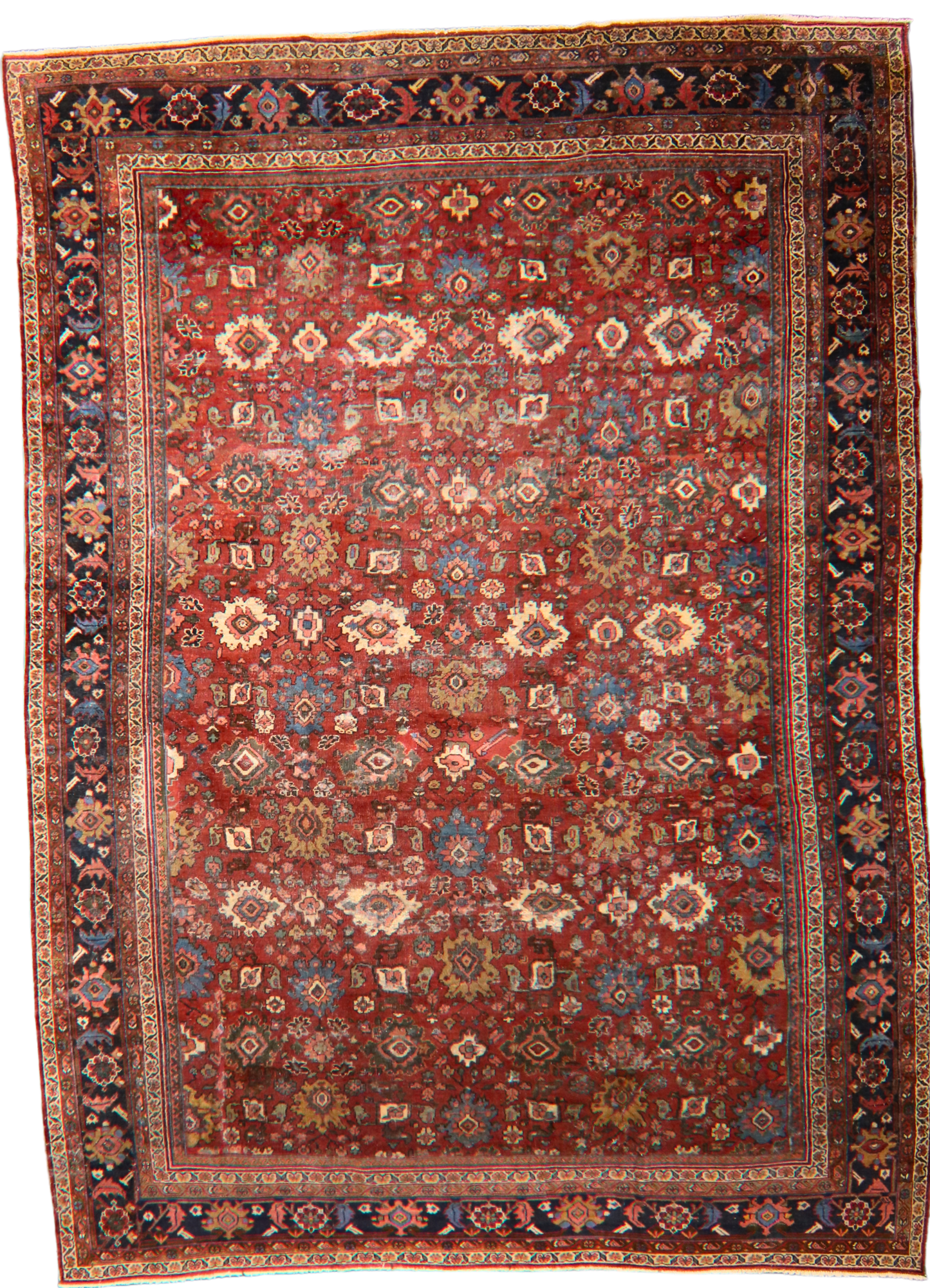 Worn Beauty, Regal Proportion - Antique Mahal Rug from Persia (10.4 × 13.5 ft) - 1694