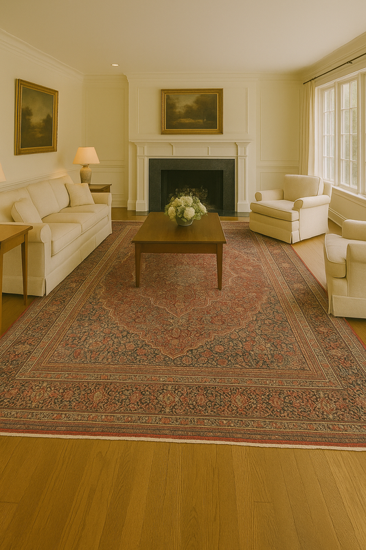 Regal Grandeur - Antique Mashad Rug with Floral Medallion (10.5 × 13 ft) - 1711