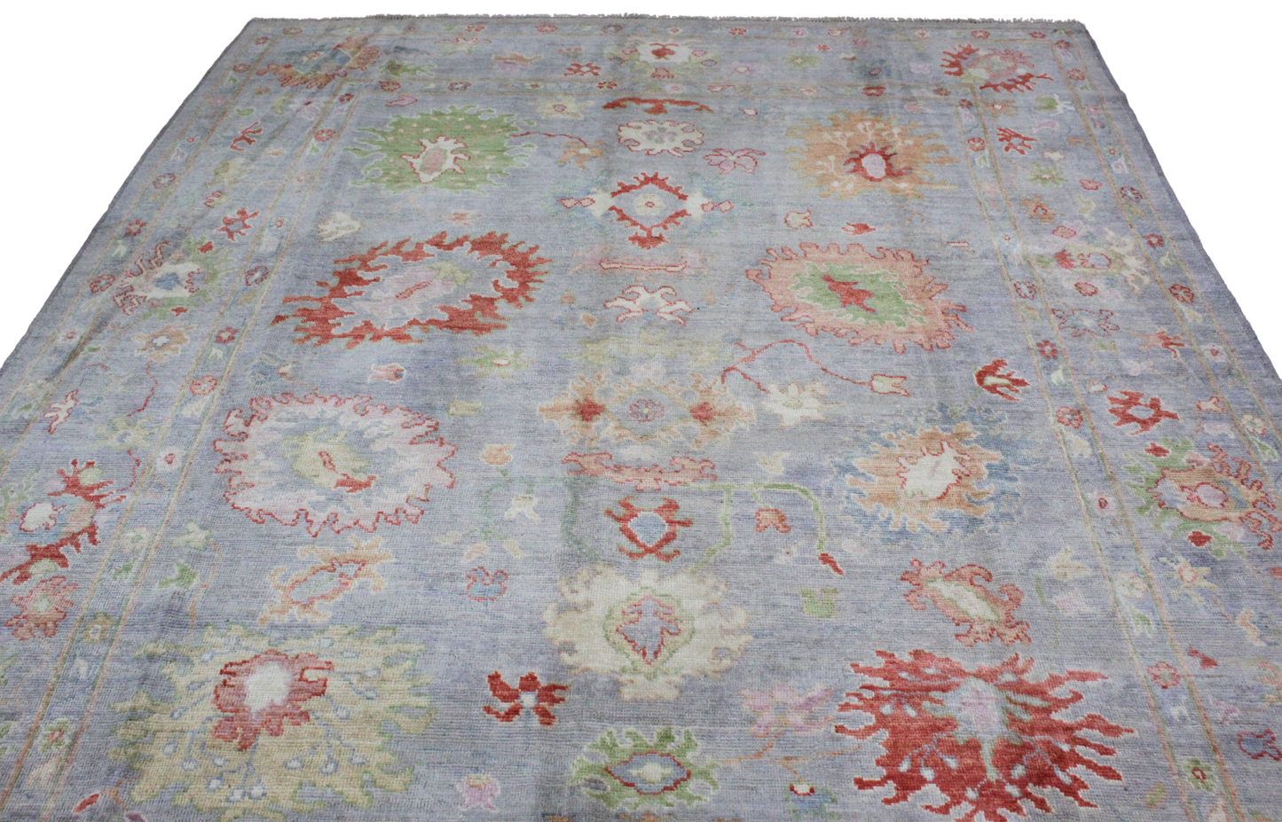 Sunlit Bloom - Soft Oushak Rug in Pastel Blue and Coral (7.8 × 9.9 ft) - 5