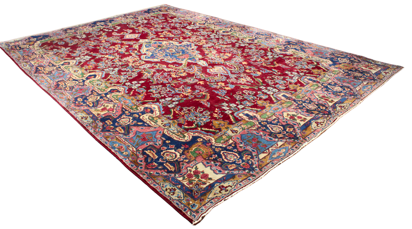 Royal Bloom - Antique Yazd Rug from Persia (11.4 × 16 ft) - 1758