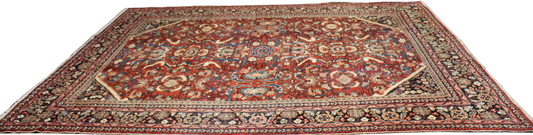 Majestic Geometry - Antique Mahal Rug from Persia (10.2 × 13.6 ft) - 1695