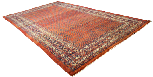 Enduring Elegance - Antique Persian Mir Rug in Brick and Navy (10.4 × 16.3 ft) - 1700