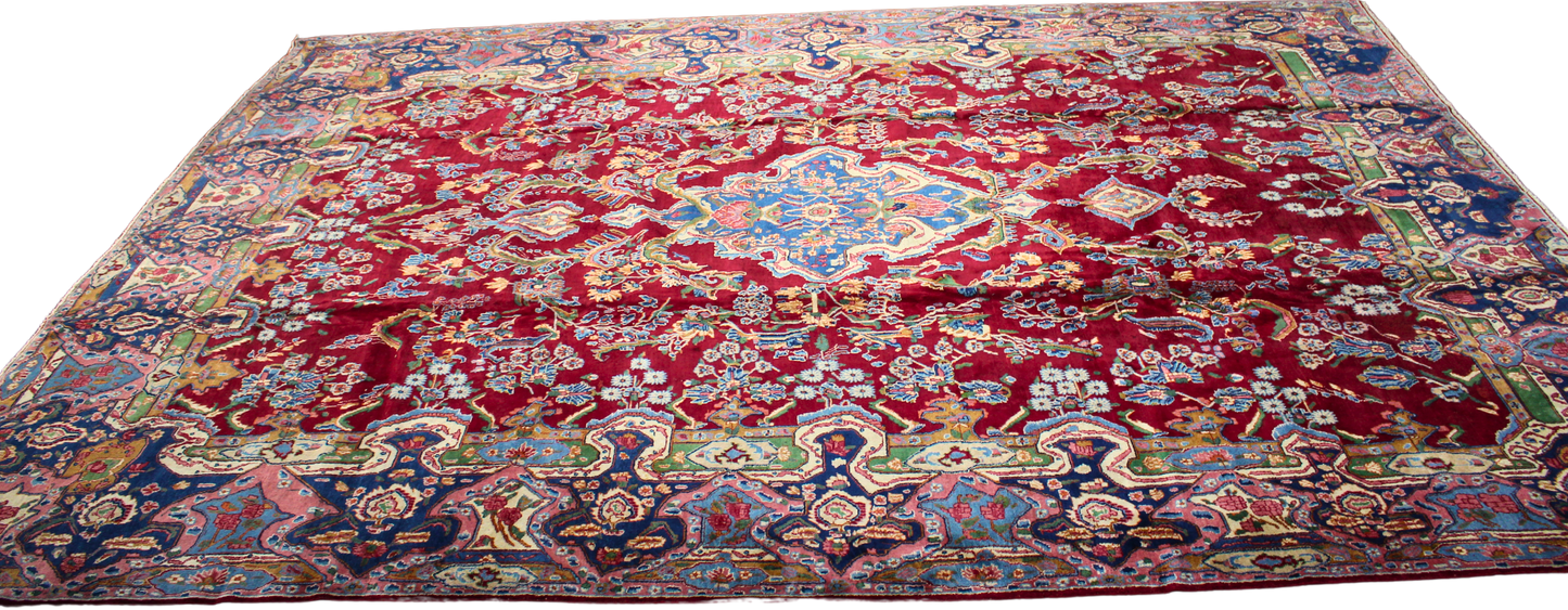 Royal Bloom - Antique Yazd Rug from Persia (11.4 × 16 ft) - 1758