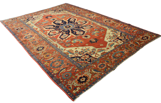 Majestic Geometry — Antique Serapi Rug from Persia (9.1 × 12.7 ft) - 2953