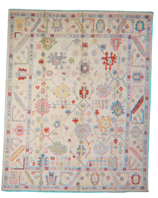 Festival of Motifs - Hand-Knotted Oushak Rug from Afghanistan (7.10 × 9.8 ft) - 21
