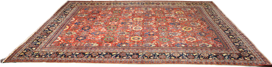 Botanical Rhythm - Antique Mahal Rug from Persia (10.5 × 13 ft) - 1747