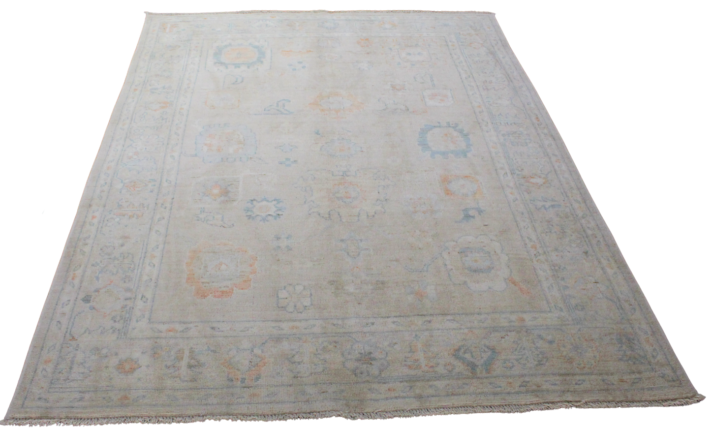 Worn Whisper - Hand-Knotted Oushak Rug from Afghanistan (6 × 8.8 ft) - 37