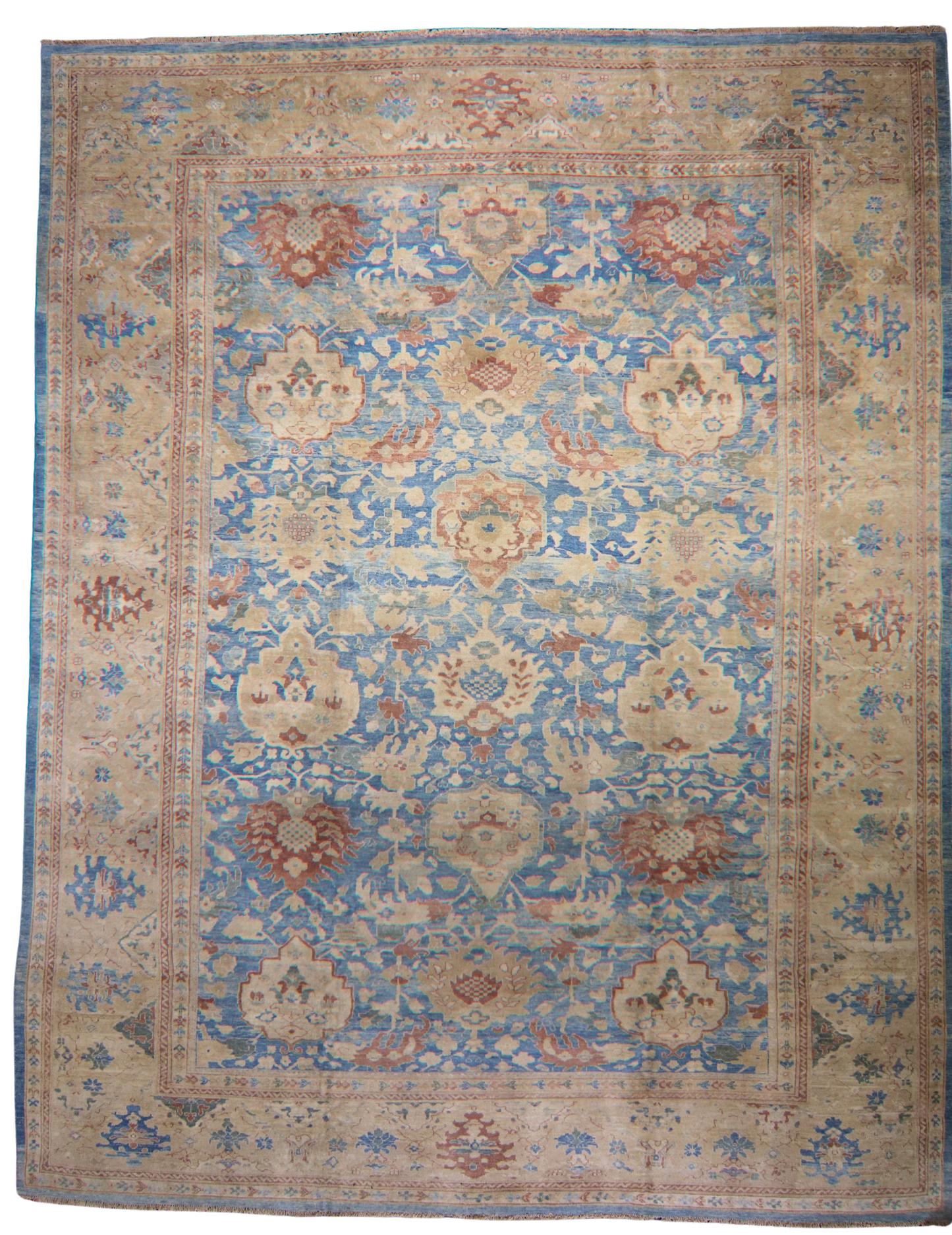 Airy Grandeur - Oversized Mahal Rug in Sky Blue and Sandstone (12.9 × 16.7 ft) - 2007