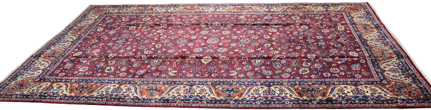 Classic Grandeur in Deep Ruby - Antique Mashad Rug (9.9 × 15.8 ft) - 1655
