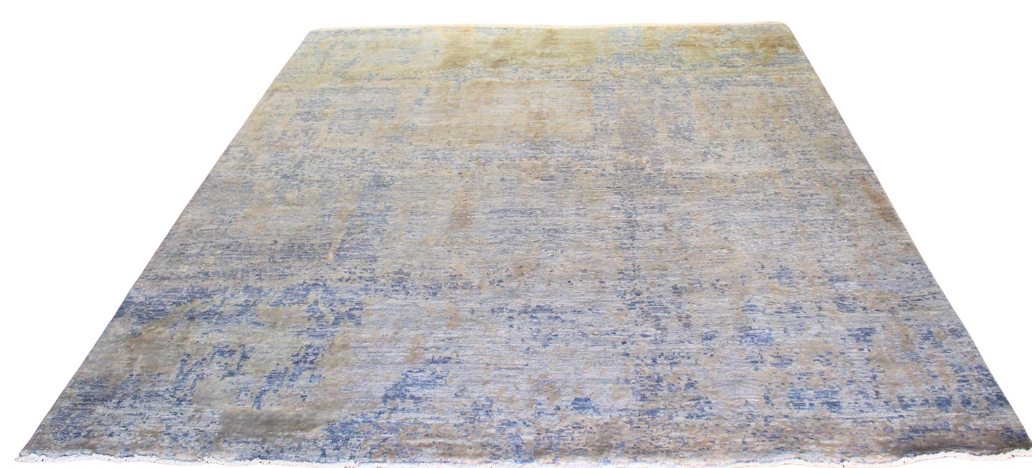 Soft Contrast - Modern Textured Rug in Faded Gold & Mist Blue (7.11 × 10.3 ft) - 2956