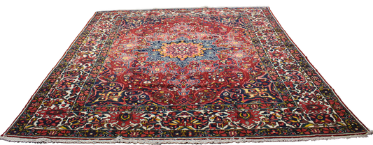 Commanding Presence - Antique Bakhtiari Rug in Crimson, Navy, and Ivory (10.6 × 13 ft) - 1716