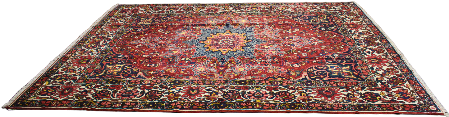Commanding Presence - Antique Bakhtiari Rug in Crimson, Navy, and Ivory (10.6 × 13 ft) - 1716