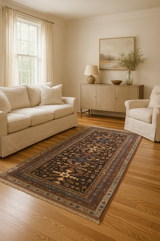 Bidjar rug with indigo and sky blue floral motifs