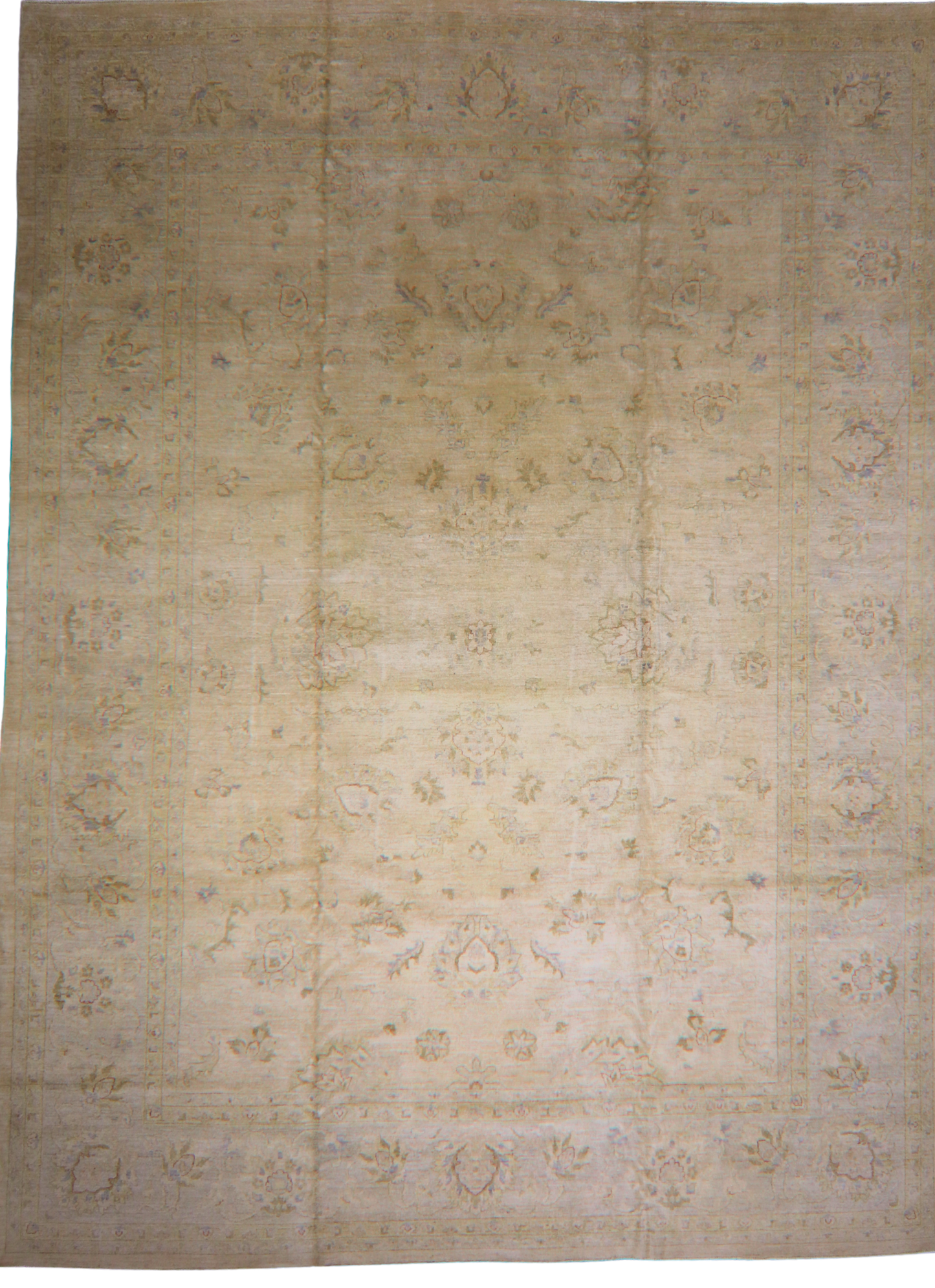 Handmade Oushak carpet with soft neutral tones
