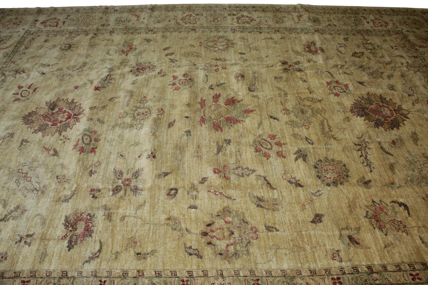 Large wool Oushak rug with botanical borders