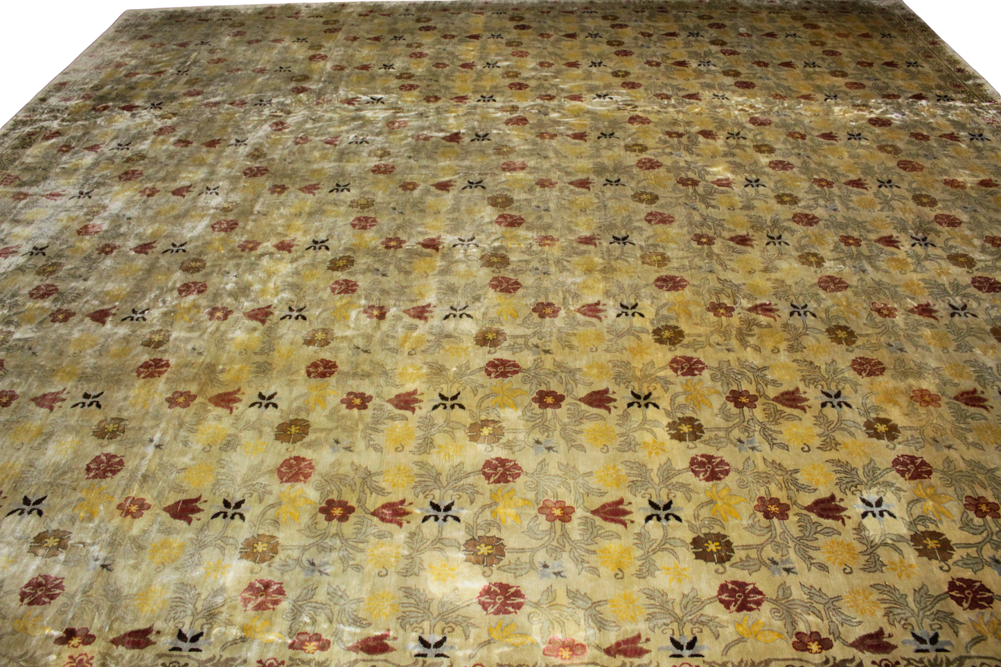 Patterned rug with floral design on a plain background