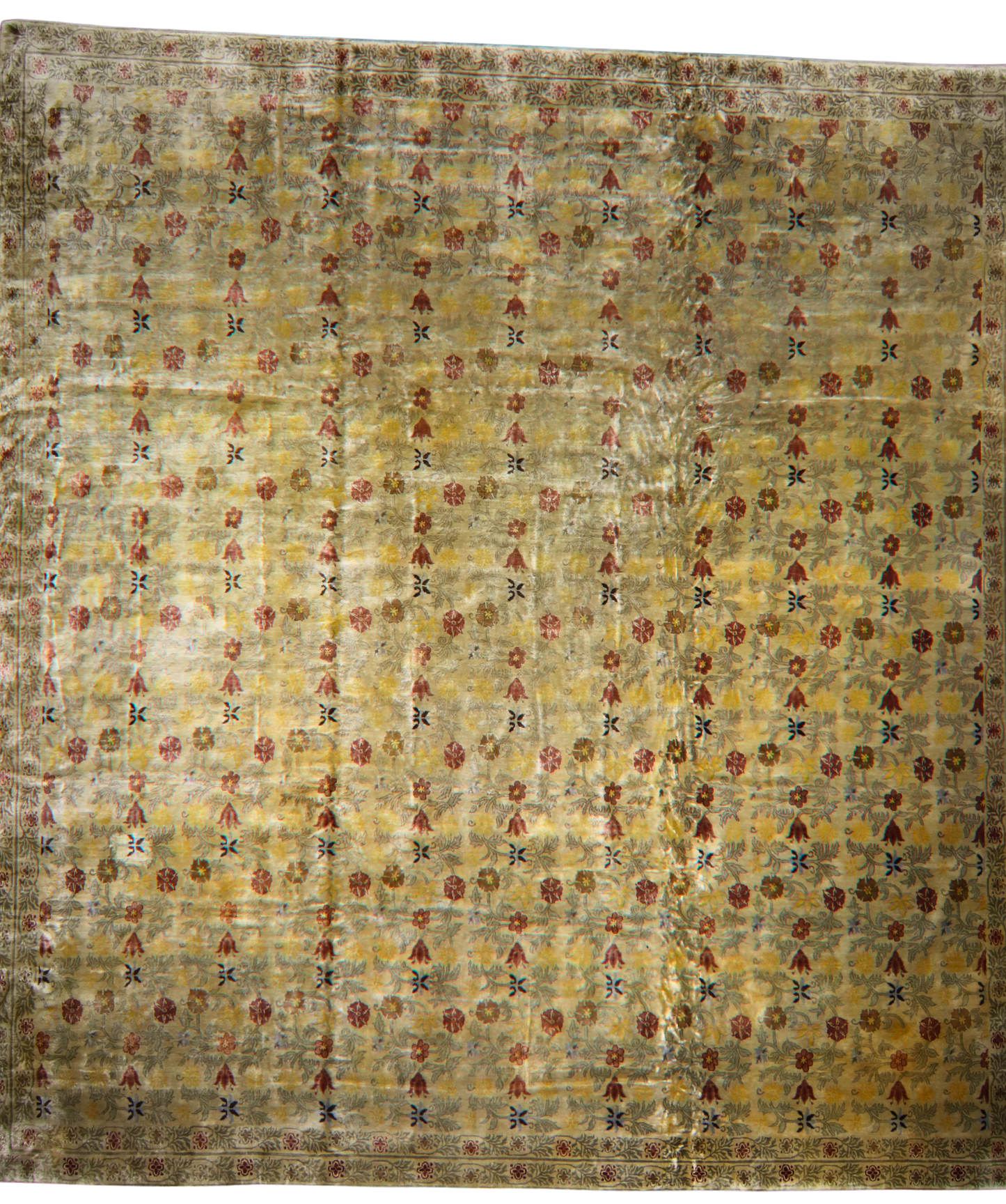 Patterned rug with geometric design on a plain background