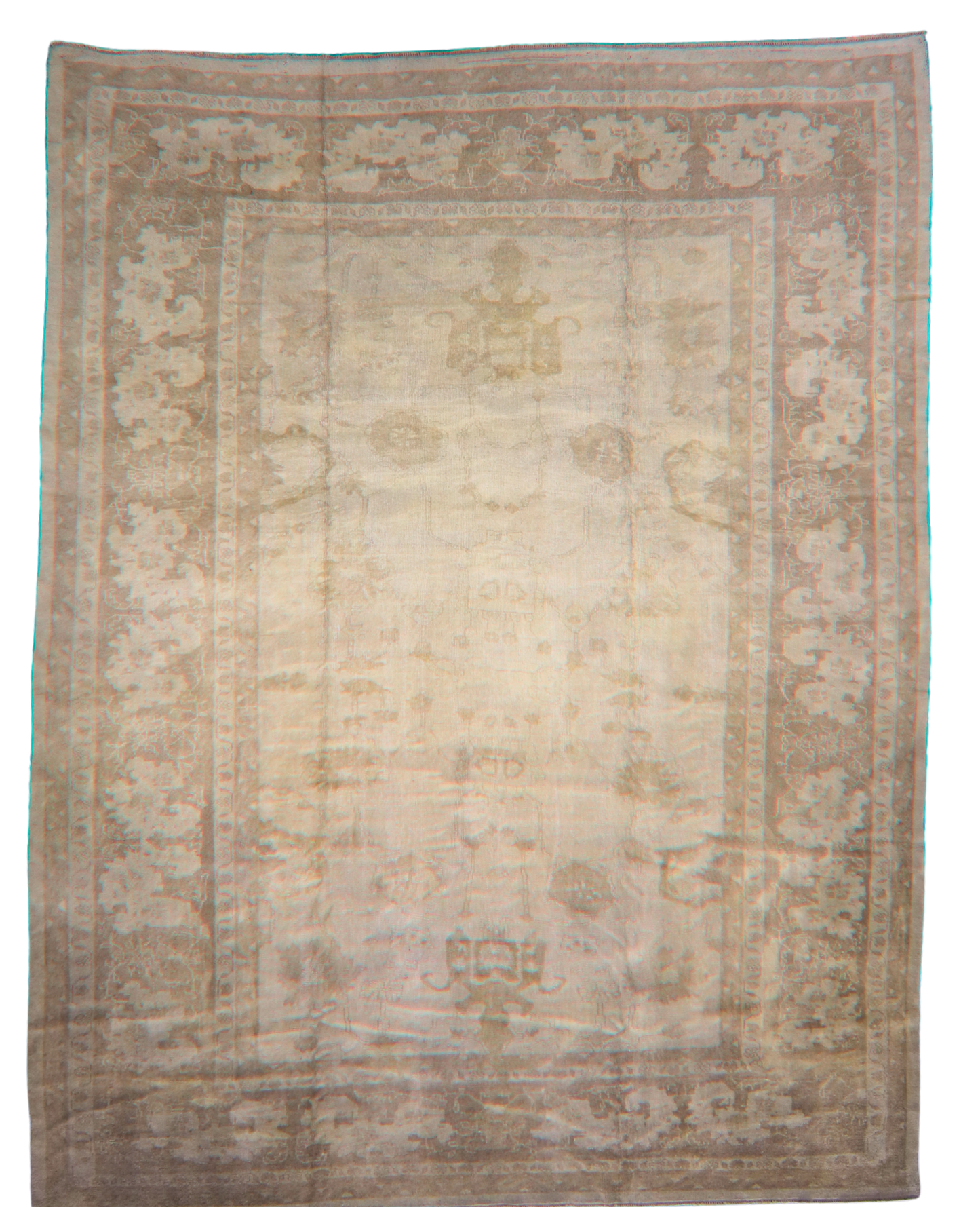 Vintage Oushak rug with palmette and vine motifs