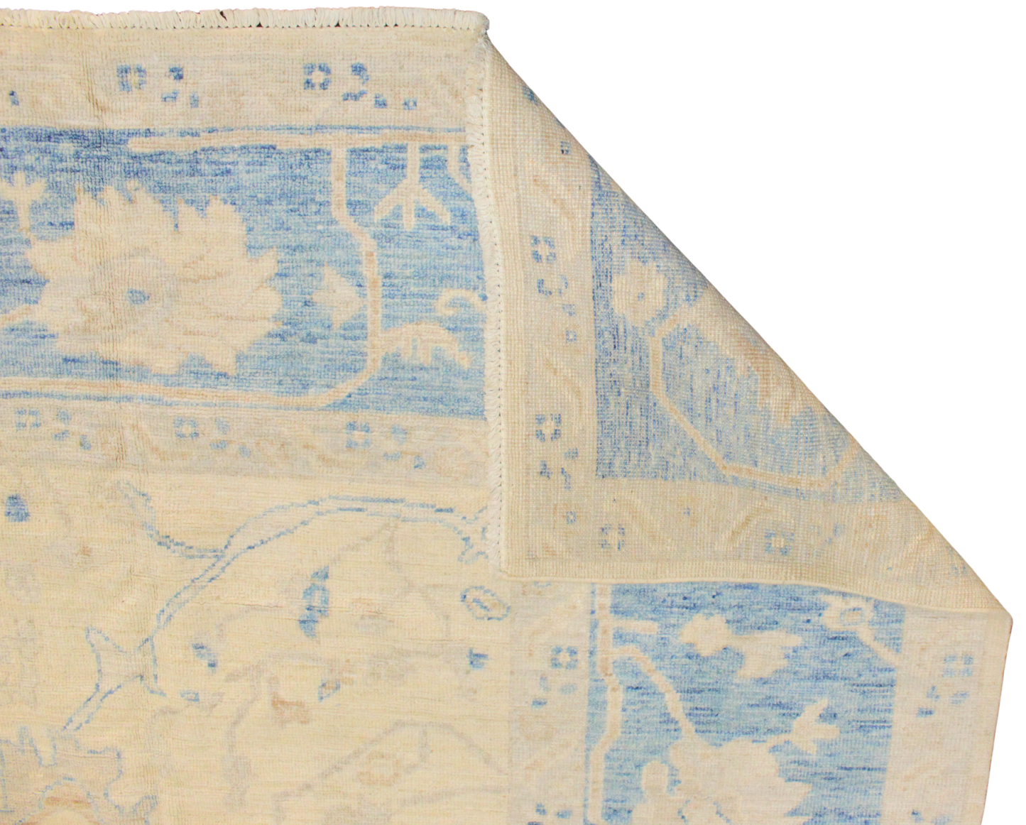 Sky Framed Elegance - Oushak Rug in Soft Ivory And Blue (10.2×13.4 ft) - 2762