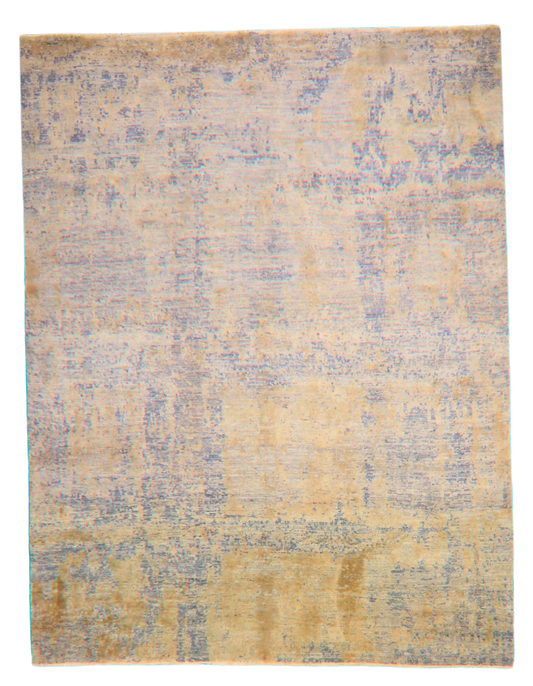 Soft Contrast - Modern Textured Rug in Faded Gold & Mist Blue (7.11 × 10.3 ft) - 2956