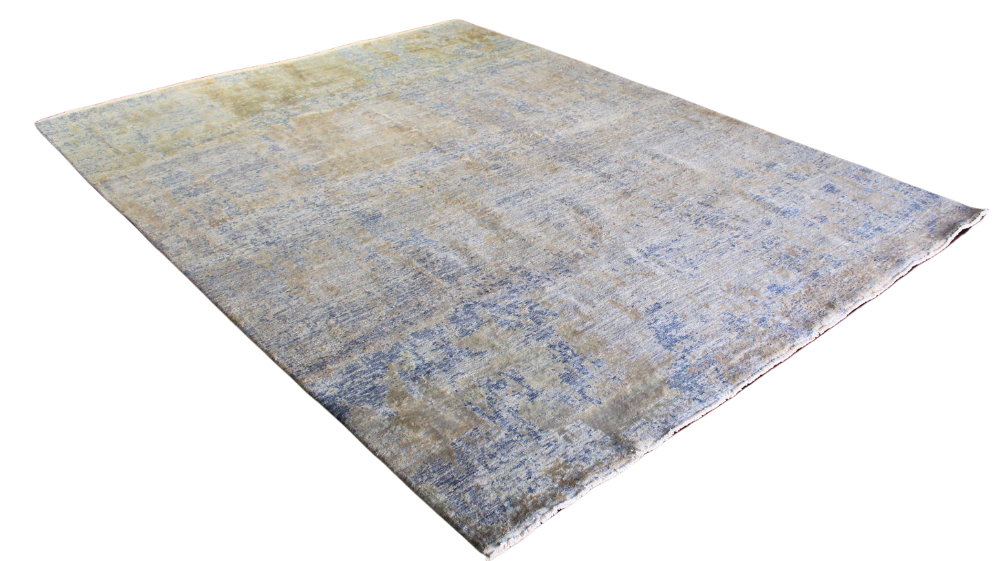 Soft Contrast - Modern Textured Rug in Faded Gold & Mist Blue (7.11 × 10.3 ft) - 2956