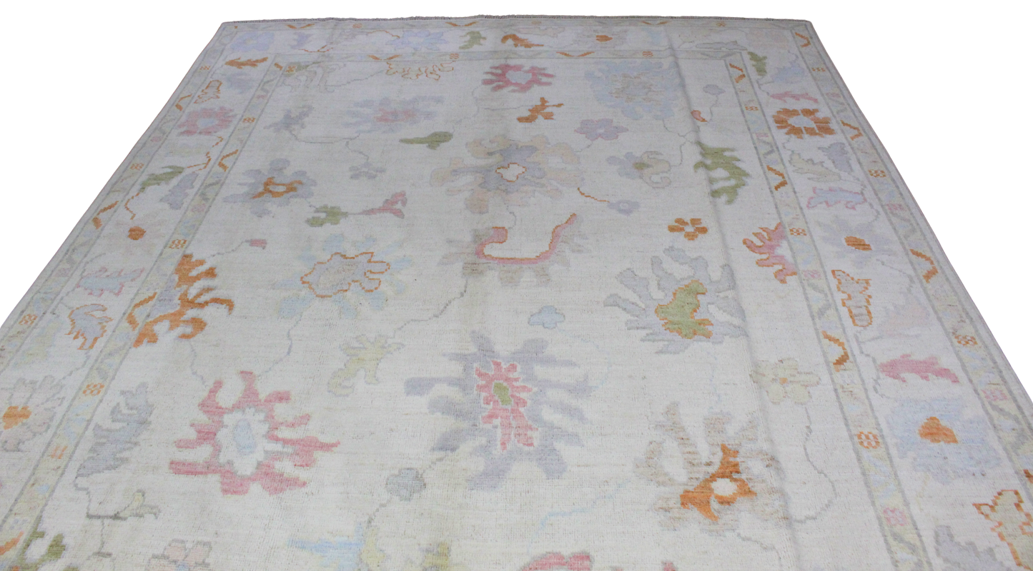 Pastel Reverie - Hand-Knotted Oushak Rug from Afghanistan (7.11 × 10 ft) - 8