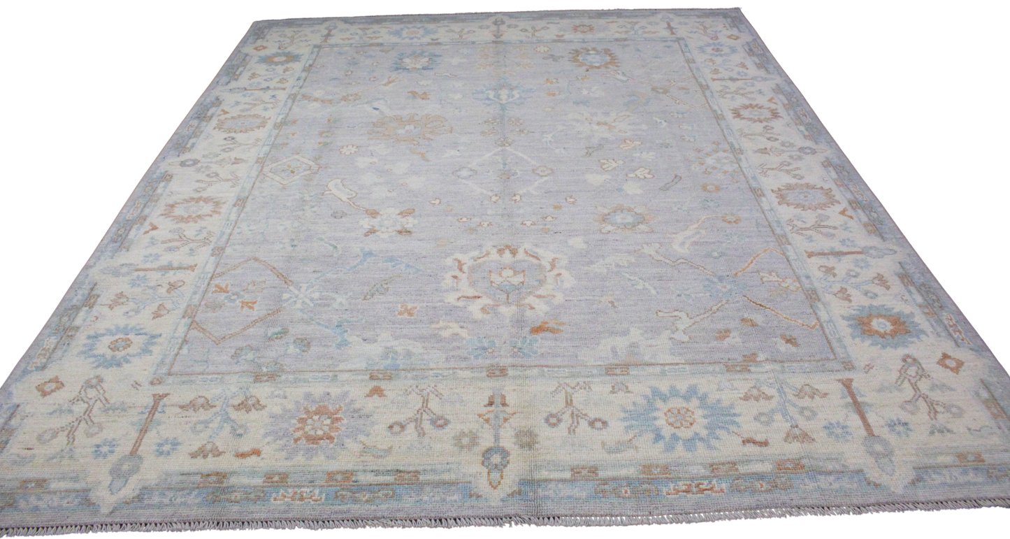 Powder Blue Serenity - Hand-Knotted Oushak Rug from Afghanistan (8.1 × 9.9 ft) - 9