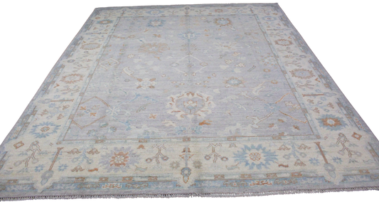 Powder Blue Serenity - Hand-Knotted Oushak Rug from Afghanistan (8.1 × 9.9 ft) - 9