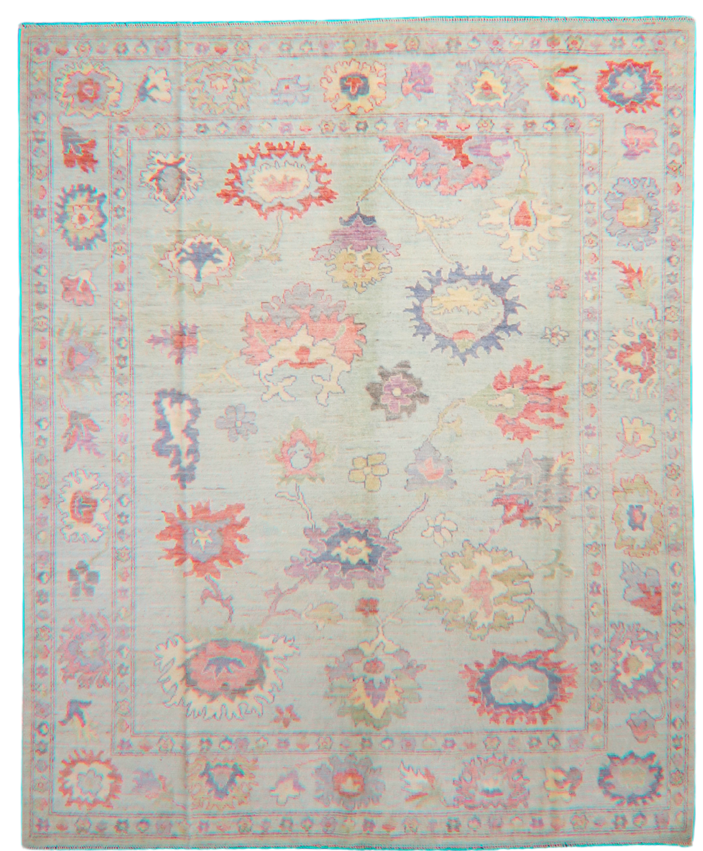 Joyful Composition - Hand-Knotted Oushak Rug from Afghanistan (8 × 9.10 ft) - 7