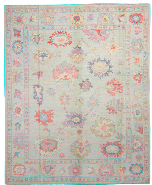 Joyful Composition - Hand-Knotted Oushak Rug from Afghanistan (8 × 9.10 ft) - 7