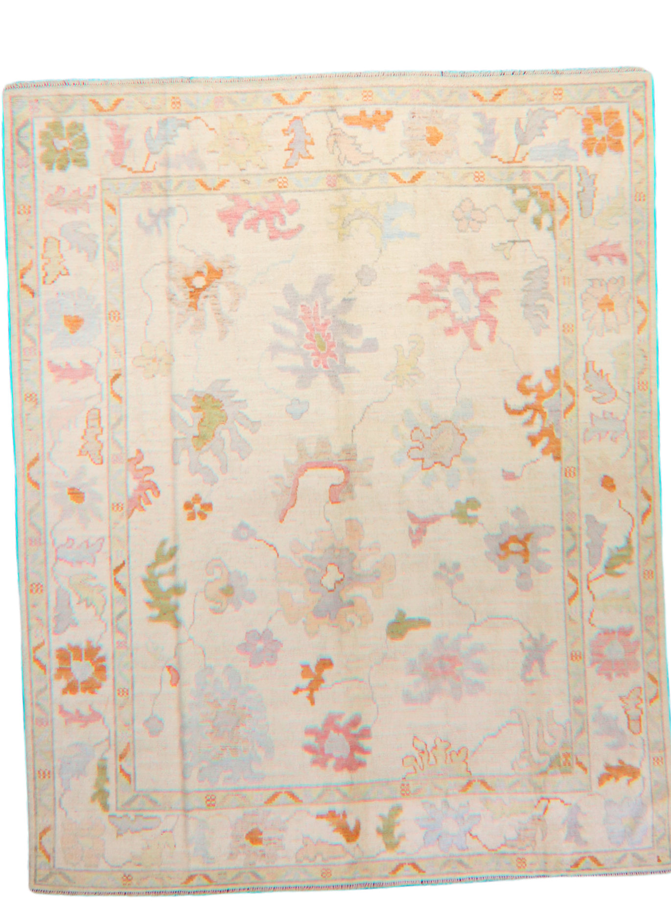 Pastel Reverie - Hand-Knotted Oushak Rug from Afghanistan (7.11 × 10 ft) - 8