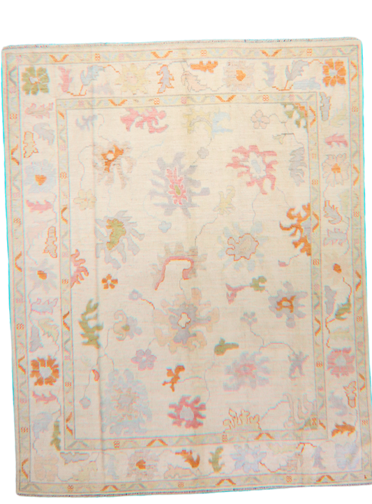 Pastel Reverie - Hand-Knotted Oushak Rug from Afghanistan (7.11 × 10 ft) - 8
