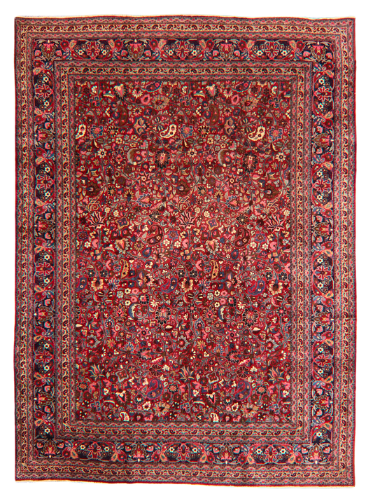 Bold Grandeur in a Classic Medallion - Antique Persian Mashad Rug (9.11 × 13.8 ft) - 1696
