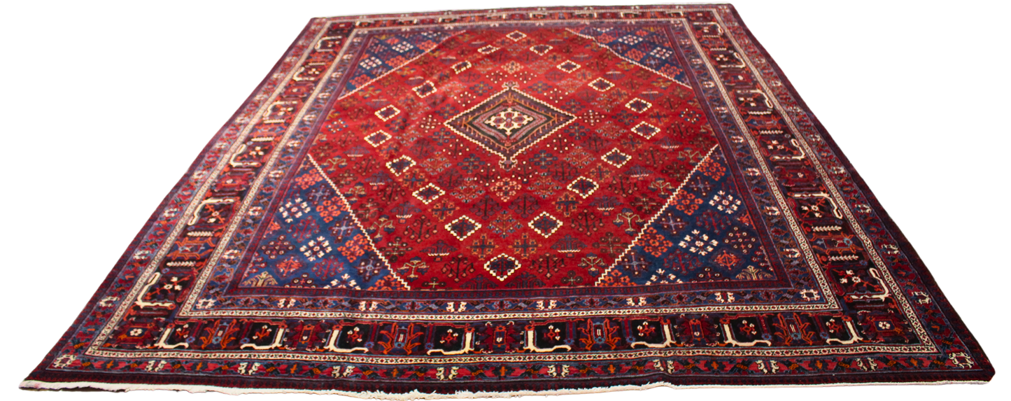 Bold Geometry, Enduring Craft - Antique Joshegan Rug in Crimson & Navy (10.2 × 14 ft) - 1706
