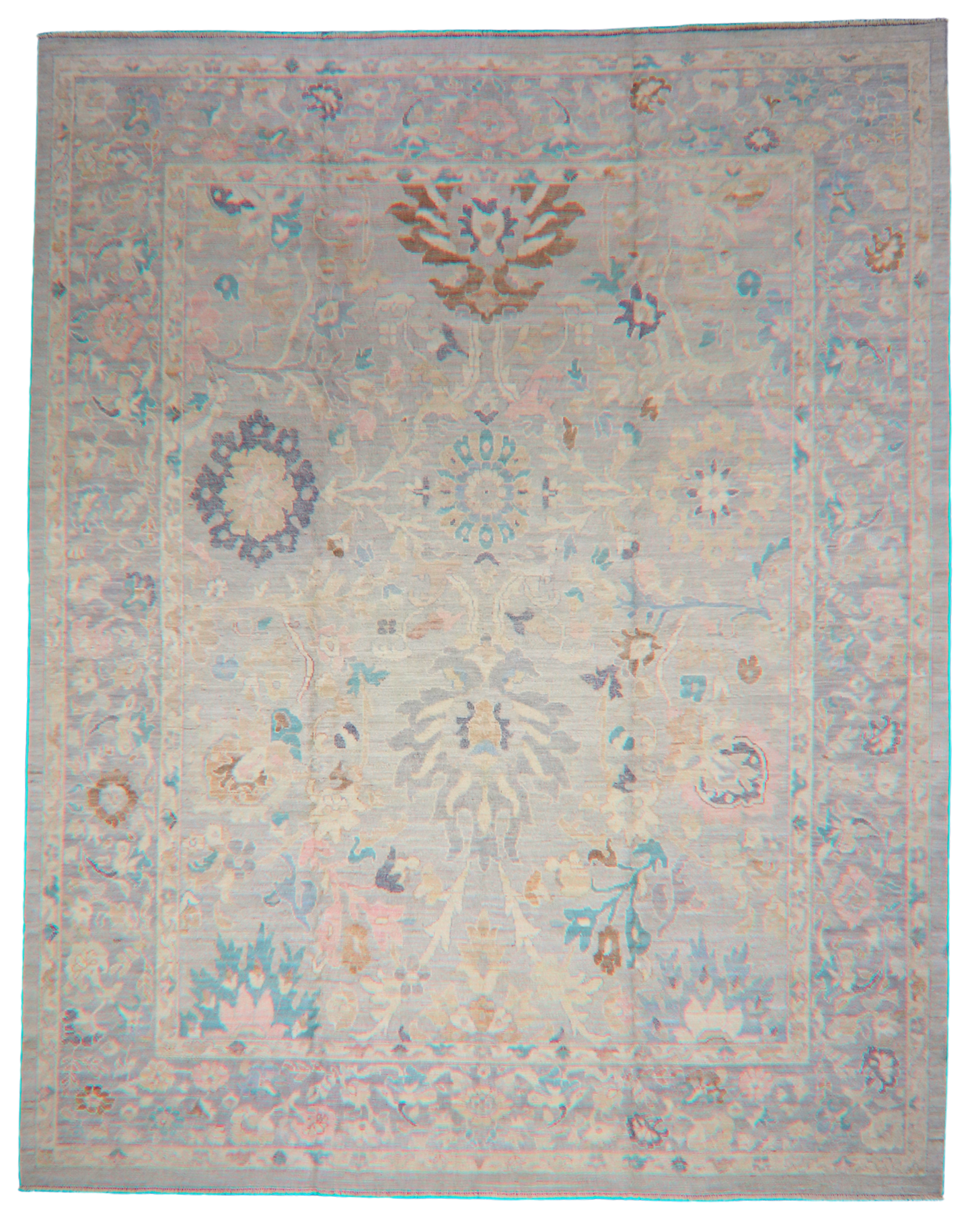 Pastel Bloom - Oushak Afghan Rug (10.10 × 13.8 ft) - 2776